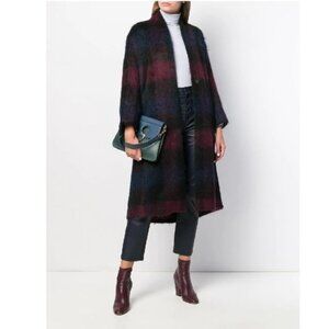 VINCE Brushed Plaid Wool Blend Long Coat